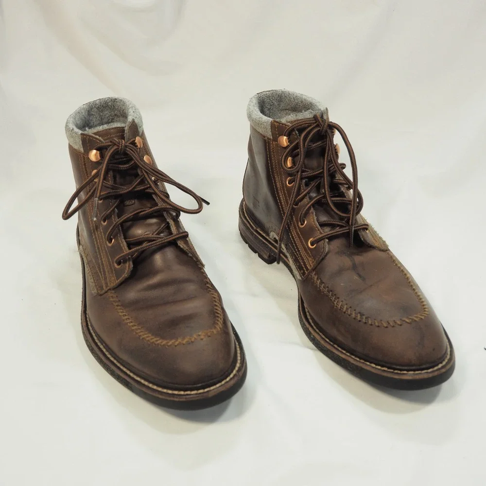 Woolrich Woodwright Boots Mens 9.5 Brown Leather Wool Lined Moc Toe Lace Up